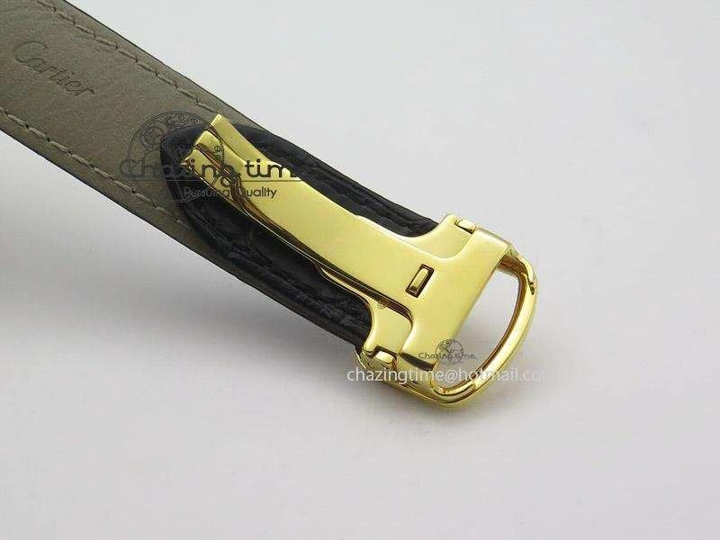 Resilient Cle de Cartier YG V6F Best Edition White Textured Dial On Black Leather Strap MIYOTA 6360