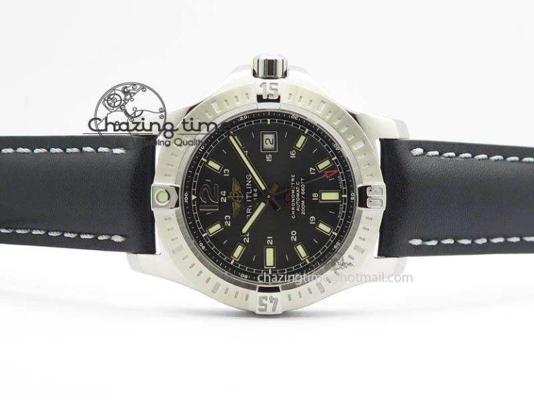DailyWear Clot Chronometer SS GF 1:1 Best Edition Black Sticks Marker Dial On Black Leather Strap A 5715