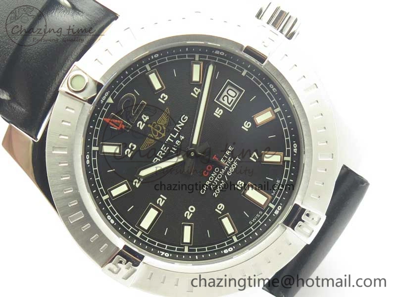 SoftTouch Clot Chronometer SS UBF 1-1 Best Edition Black Sticks Marker Dial on Black Leather Strap A 5635