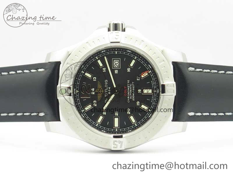 SoftTouch Clot Chronometer SS UBF 1-1 Best Edition Black Sticks Marker Dial on Black Leather Strap A 5635