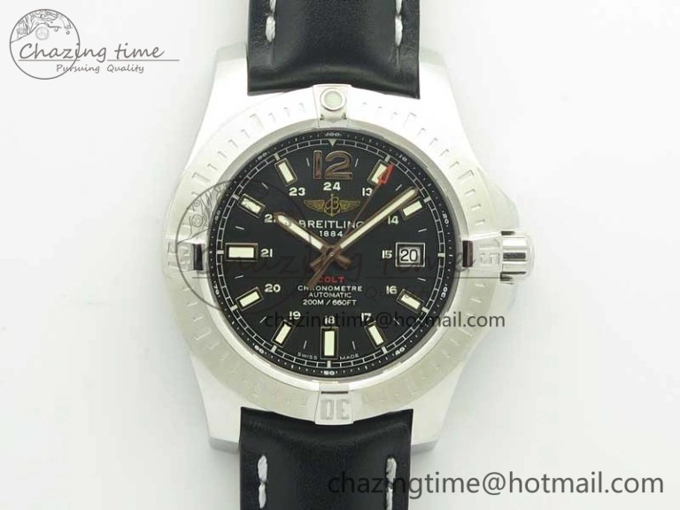 SoftTouch Clot Chronometer SS UBF 1-1 Best Edition Black Sticks Marker Dial on Black Leather Strap A 5635
