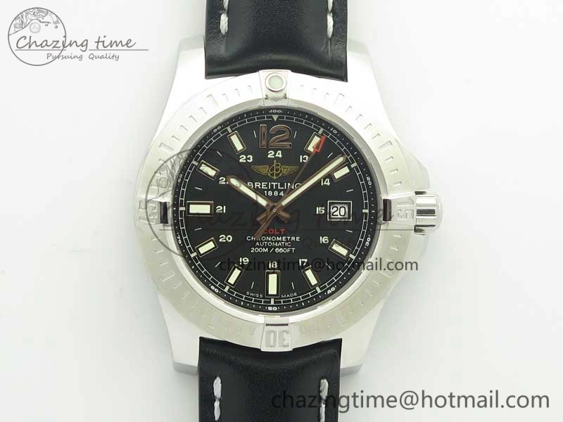 SoftTouch Clot Chronometer SS UBF 1-1 Best Edition Black Sticks Marker Dial on Black Leather Strap A 5635
