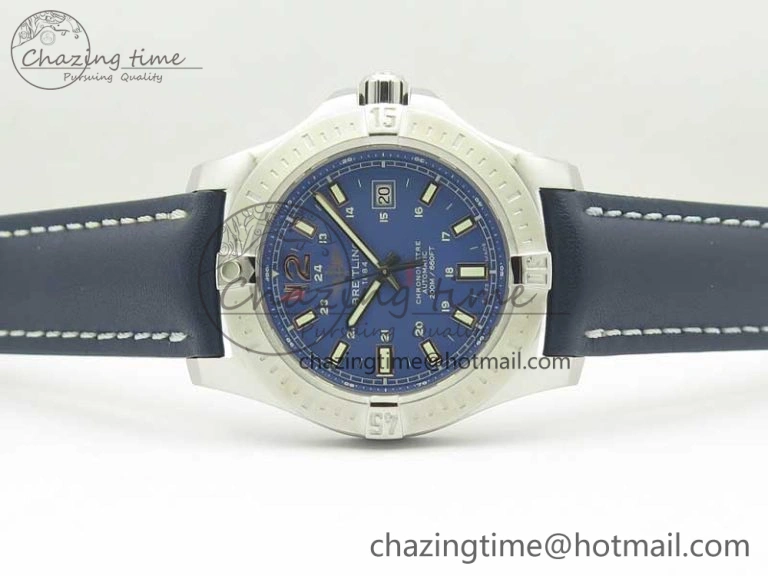 FreshLook Clot Chronometer SS UBF 1:1 Best Edition Blue Sticks Marker Dial on Blue Leather strap A 5632
