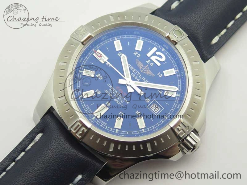 FreshLook Clot Chronometer SS UBF 1:1 Best Edition Blue Sticks Marker Dial on Blue Leather strap A 5632