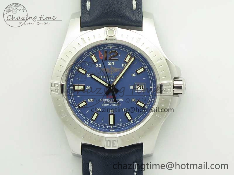 FreshLook Clot Chronometer SS UBF 1:1 Best Edition Blue Sticks Marker Dial on Blue Leather strap A 5632