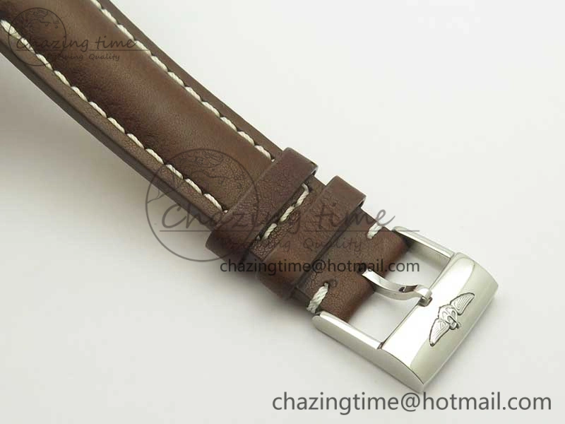 Reliable Clot Chronometer SS UBF 1:1 Best Edition White Sticks Marker Dial on Brown Leather Strap A 5636