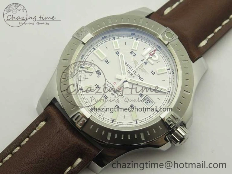 Reliable Clot Chronometer SS UBF 1:1 Best Edition White Sticks Marker Dial on Brown Leather Strap A 5636