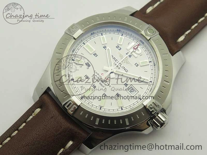 Reliable Clot Chronometer SS UBF 1:1 Best Edition White Sticks Marker Dial on Brown Leather Strap A 5636