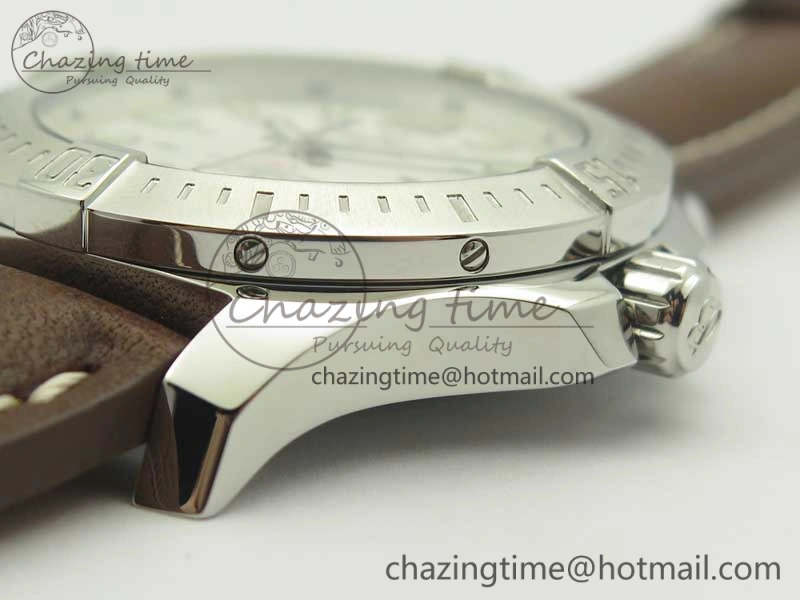 Reliable Clot Chronometer SS UBF 1:1 Best Edition White Sticks Marker Dial on Brown Leather Strap A 5636