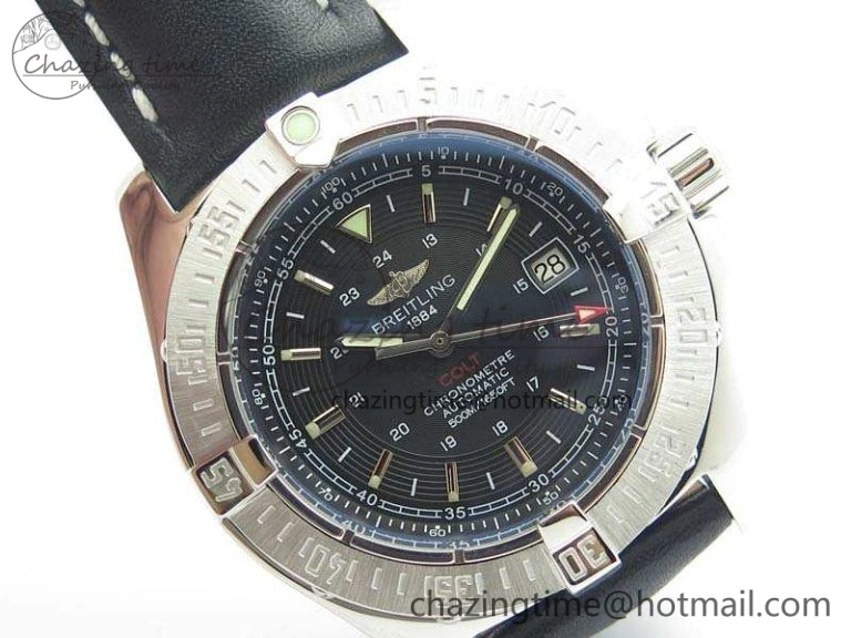 Affordable Colt Automatic 41mm SS Black Textured Dial On Black Leather Strap A 5704
