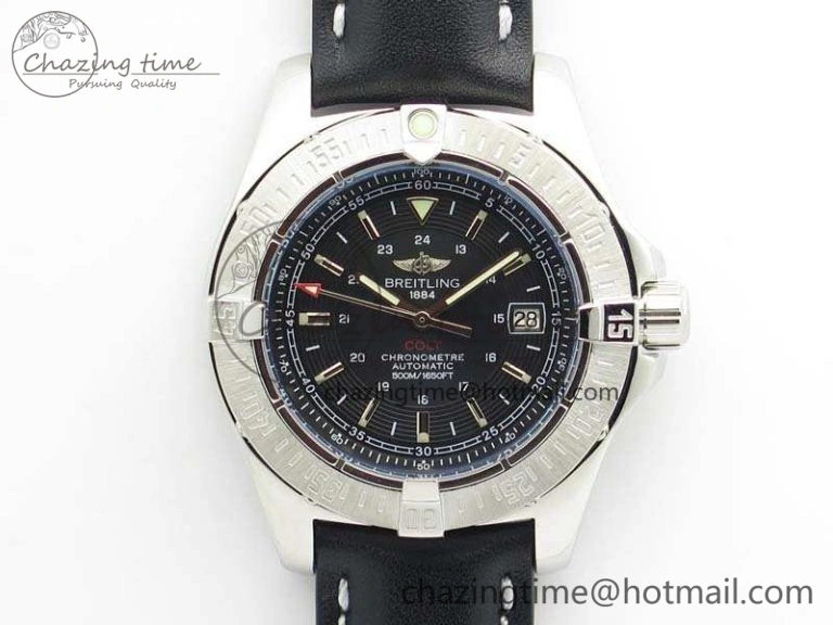 Affordable Colt Automatic 41mm SS Black Textured Dial On Black Leather Strap A 5704