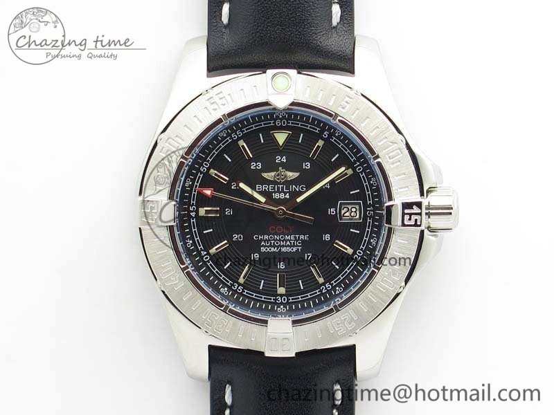 Affordable Colt Automatic 41mm SS Black Textured Dial On Black Leather Strap A 5704