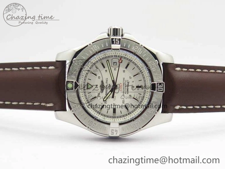 Casual Colt Automatic 41mm SS White Textured Dial On Brown Leather Strap A 5708