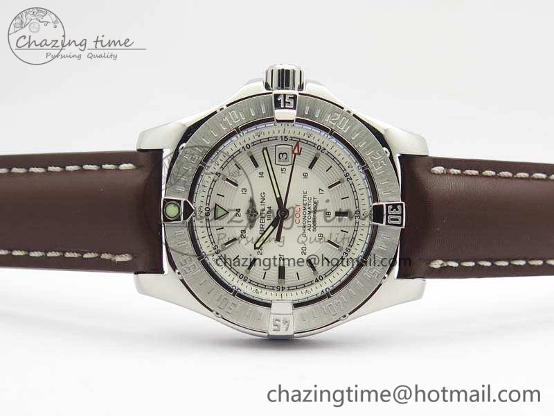 Casual Colt Automatic 41mm SS White Textured Dial On Brown Leather Strap A 5708