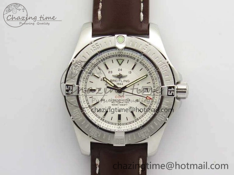 Casual Colt Automatic 41mm SS White Textured Dial On Brown Leather Strap A 5708