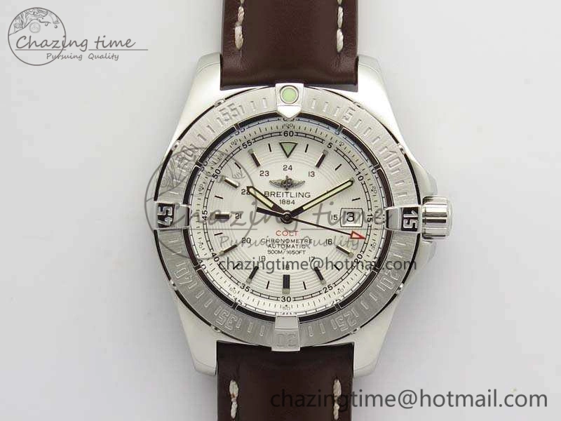 Casual Colt Automatic 41mm SS White Textured Dial On Brown Leather Strap A 5708