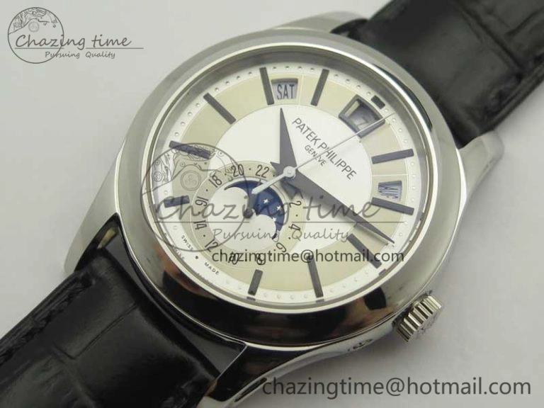 Compact Complications Series Moonphase SS KMF White Dial On Black Leather Strap Cal. 8998