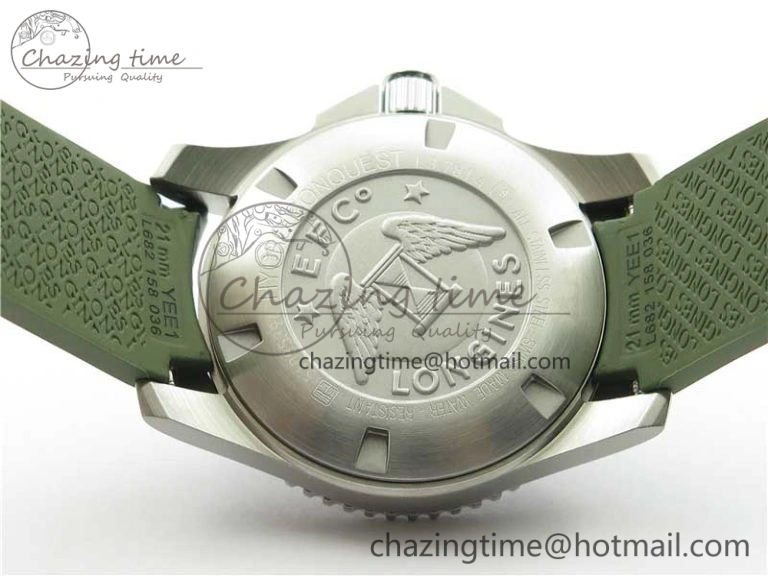 SmartChoice Conquest L3.840.4.56.6 Real Ceramic Bezel SS ZF 1:1 Best Edition Green Dial On Green Rubber Strap A 7574