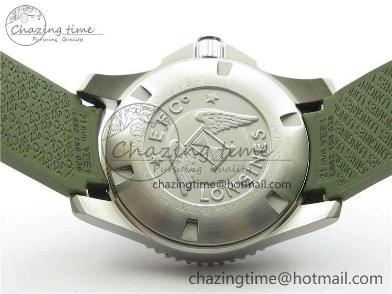 SmartChoice Conquest L3.840.4.56.6 Real Ceramic Bezel SS ZF 1:1 Best Edition Green Dial On Green Rubber Strap A 7574