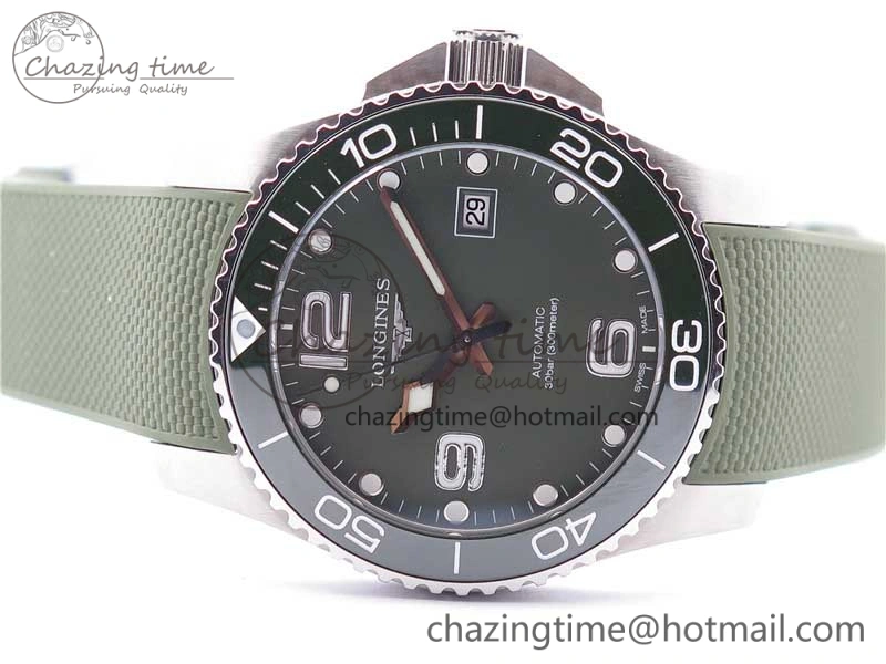 SmartChoice Conquest L3.840.4.56.6 Real Ceramic Bezel SS ZF 1:1 Best Edition Green Dial On Green Rubber Strap A 7574