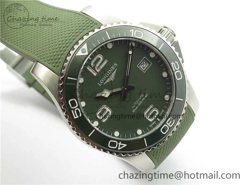 SmartChoice Conquest L3.840.4.56.6 Real Ceramic Bezel SS ZF 1:1 Best Edition Green Dial On Green Rubber Strap A 7574