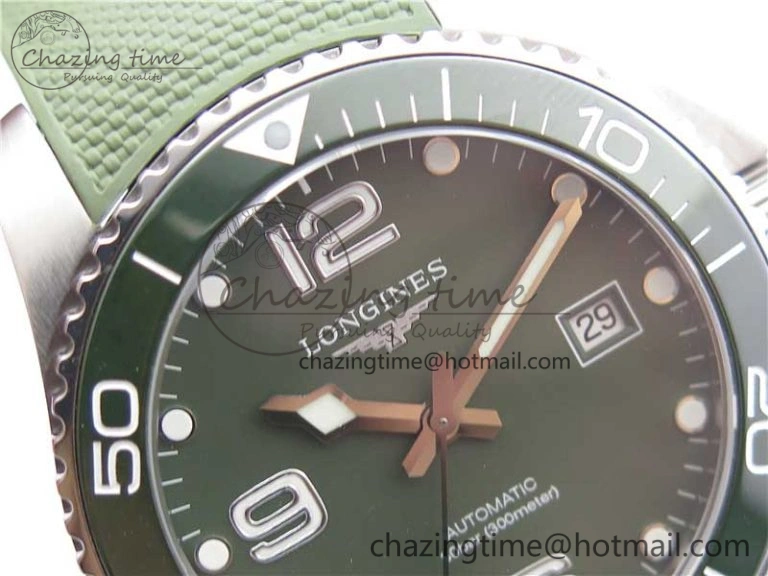 SmartChoice Conquest L3.840.4.56.6 Real Ceramic Bezel SS ZF 1:1 Best Edition Green Dial On Green Rubber Strap A 7574