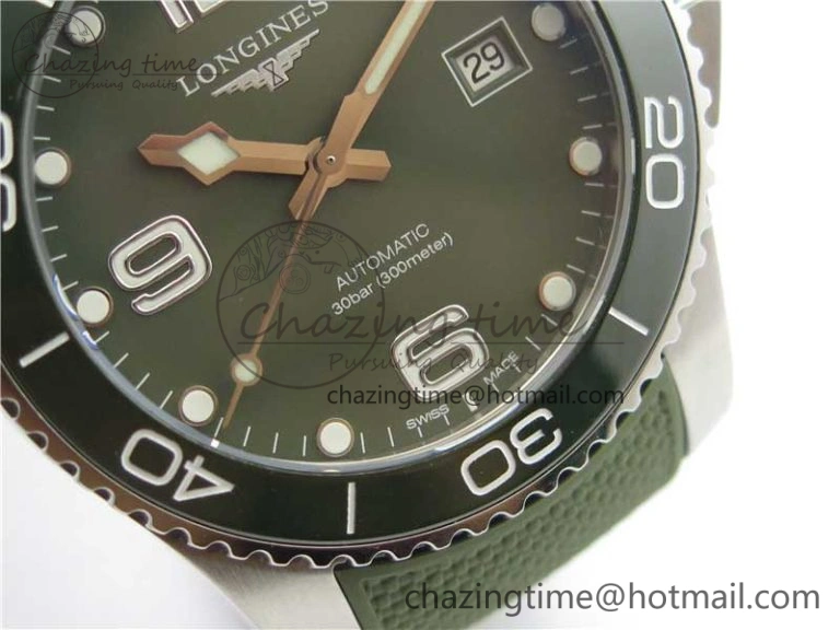 SmartChoice Conquest L3.840.4.56.6 Real Ceramic Bezel SS ZF 1:1 Best Edition Green Dial On Green Rubber Strap A 7574