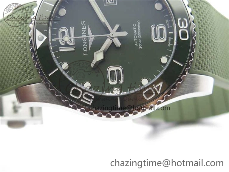 SmartChoice Conquest L3.840.4.56.6 Real Ceramic Bezel SS ZF 1:1 Best Edition Green Dial On Green Rubber Strap A 7574