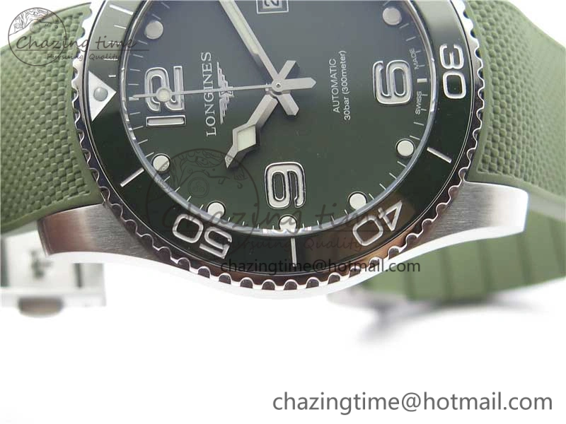 SmartChoice Conquest L3.840.4.56.6 Real Ceramic Bezel SS ZF 1:1 Best Edition Green Dial On Green Rubber Strap A 7574