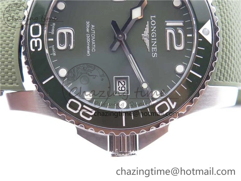 SmartChoice Conquest L3.840.4.56.6 Real Ceramic Bezel SS ZF 1:1 Best Edition Green Dial On Green Rubber Strap A 7574