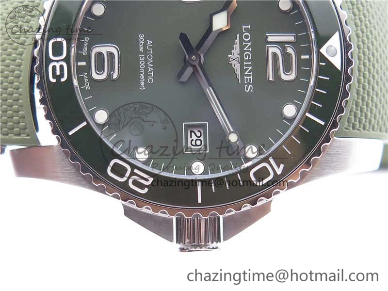 SmartChoice Conquest L3.840.4.56.6 Real Ceramic Bezel SS ZF 1:1 Best Edition Green Dial On Green Rubber Strap A 7574