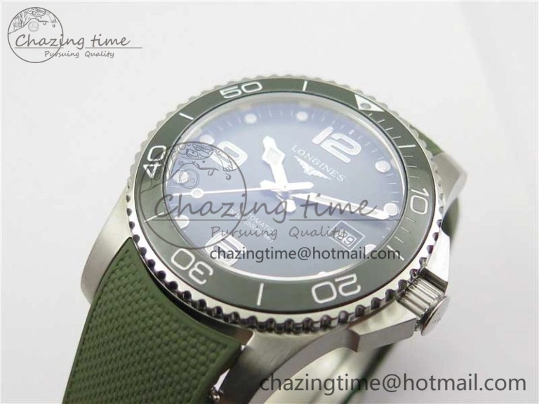 SmartChoice Conquest L3.840.4.56.6 Real Ceramic Bezel SS ZF 1:1 Best Edition Green Dial On Green Rubber Strap A 7574