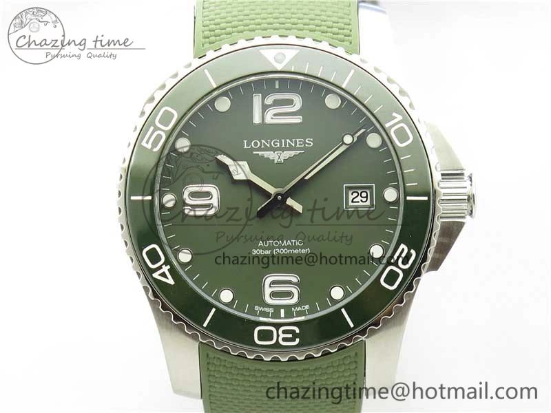 SmartChoice Conquest L3.840.4.56.6 Real Ceramic Bezel SS ZF 1:1 Best Edition Green Dial On Green Rubber Strap A 7574