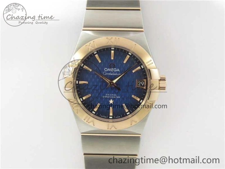 Constellation 38mm SS RG VSF 1:1 Best Edition Blue Textured Dial on SS RG Bracelet A8500 Super Clone Reliable 7920