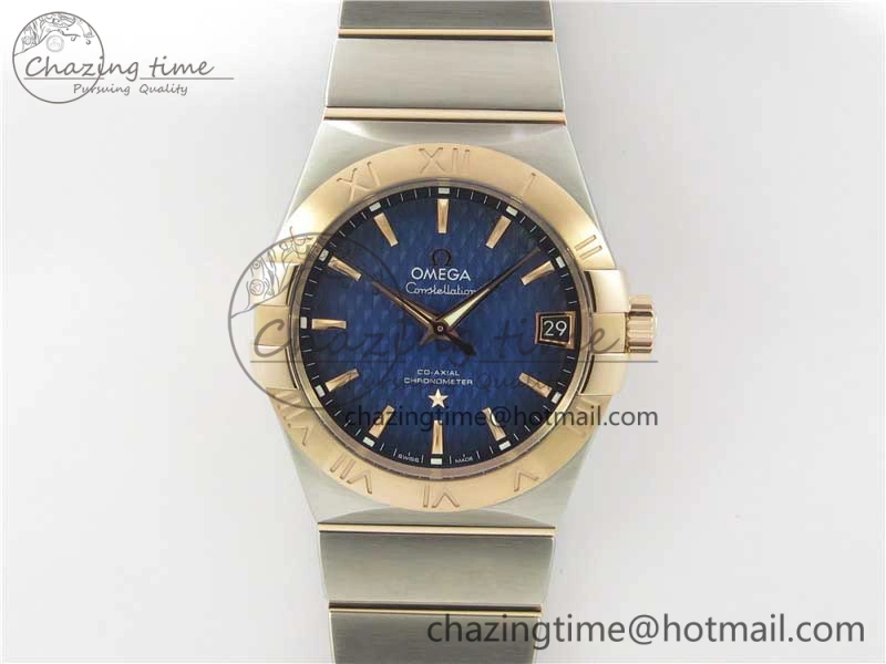 Constellation 38mm SS RG VSF 1:1 Best Edition Blue Textured Dial on SS RG Bracelet A8500 Super Clone Elegant 10542