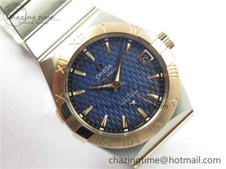 Constellation 38mm SS RG VSF 1:1 Best Edition Blue Textured Dial on SS RG Bracelet A8500 Super Clone Elegant 10542