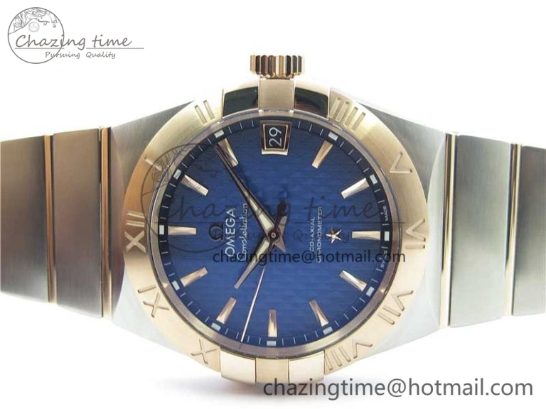 Constellation 38mm SS RG VSF 1:1 Best Edition Blue Textured Dial on SS RG Bracelet A8500 Super Clone Elegant 10542
