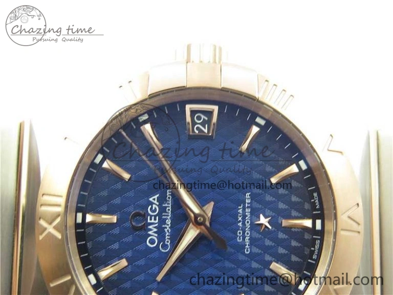Constellation 38mm SS RG VSF 1:1 Best Edition Blue Textured Dial on SS RG Bracelet A8500 Super Clone Elegant 10542