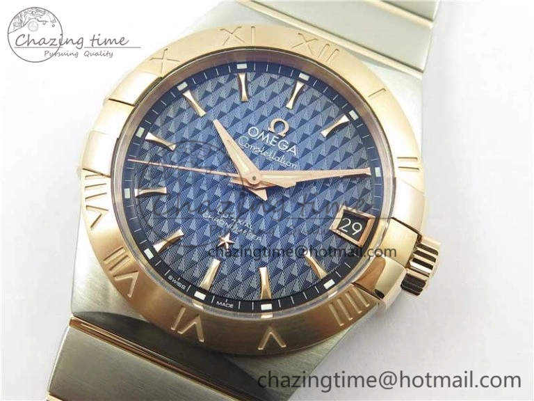 Constellation 38mm SS RG VSF 1:1 Best Edition Blue Textured Dial on SS RG Bracelet A8500 Super Clone Elegant 10542
