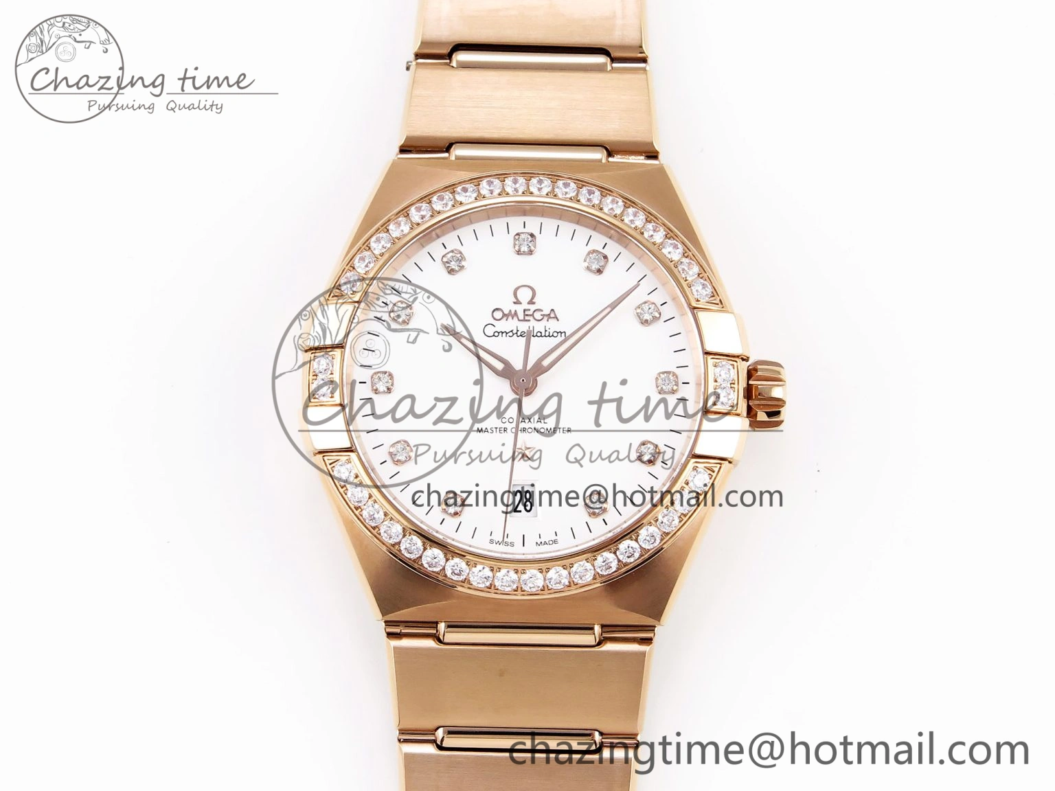 Constellation 39mm RG Diamonds Bezel ASWF 1:1 Best Edition White Dial on RG Bracelet A BestValue 7783