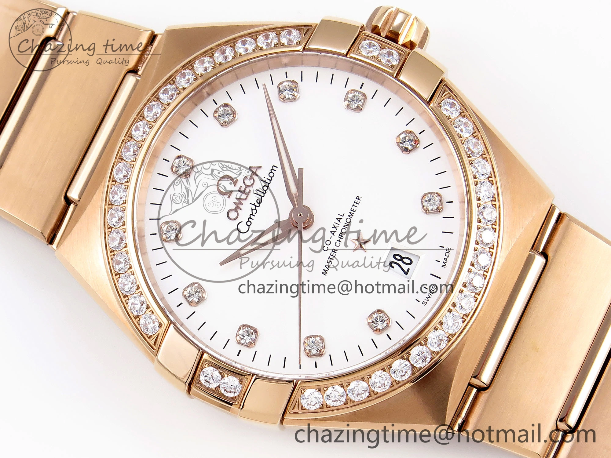 Constellation 39mm RG Diamonds Bezel ASWF 1:1 Best Edition White Dial on RG Bracelet A BestValue 7783