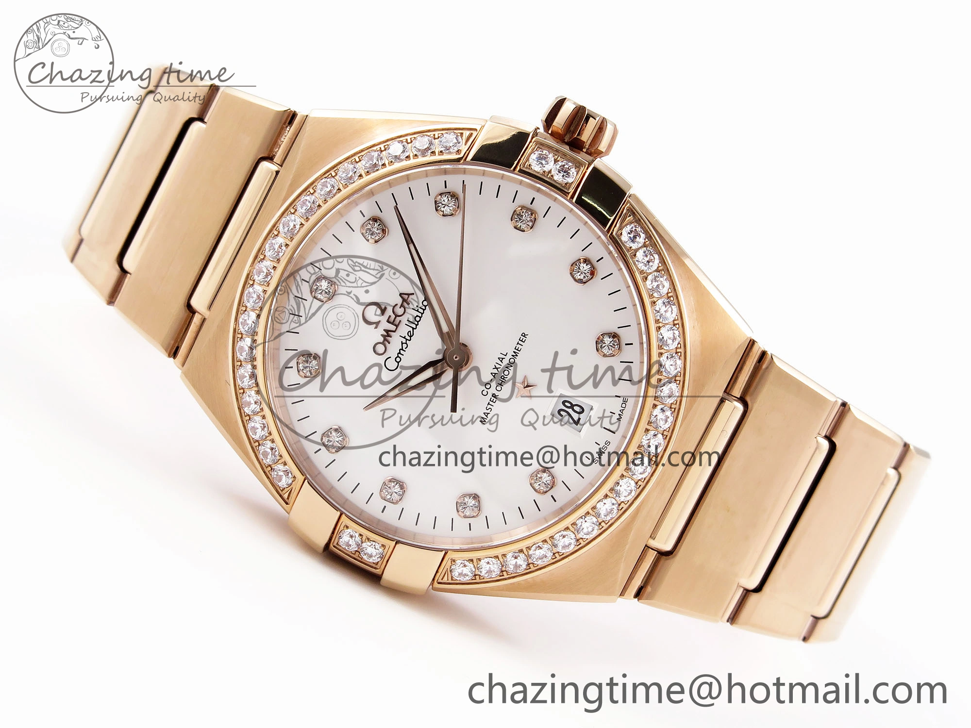 Constellation 39mm RG Diamonds Bezel ASWF 1:1 Best Edition White Dial on RG Bracelet A BestValue 7783
