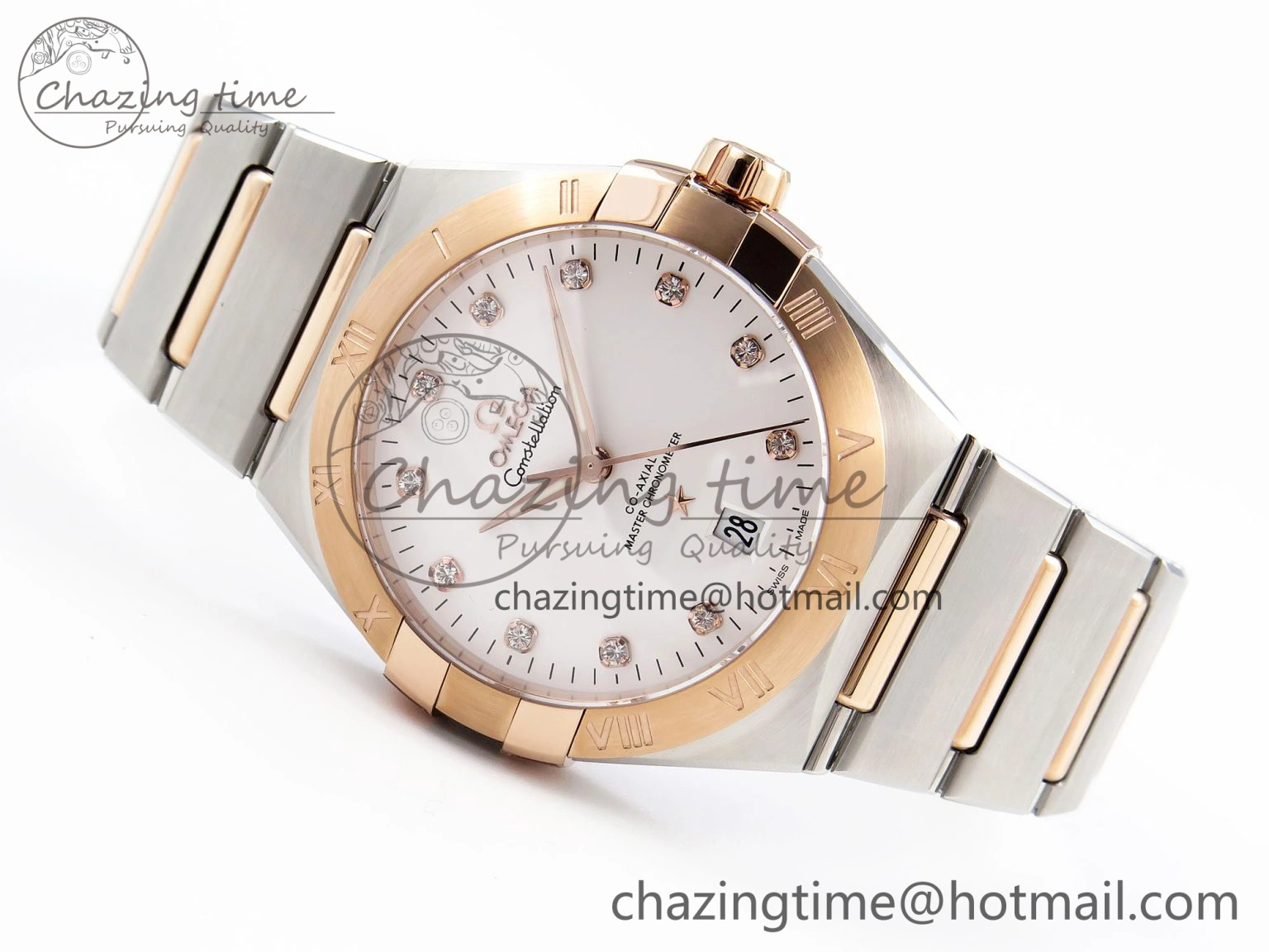 Constellation 39mm SS RG ASWF 1:1 Best Edition White Diamonds Dial on SS RG Bracelet A TimelessDesign 10116
