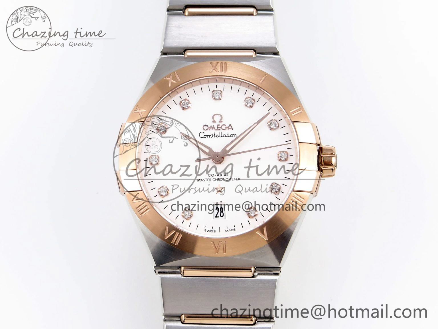 Constellation 39mm SS RG ASWF 1:1 Best Edition White Diamonds Dial on SS RG Bracelet A Stylish 7772