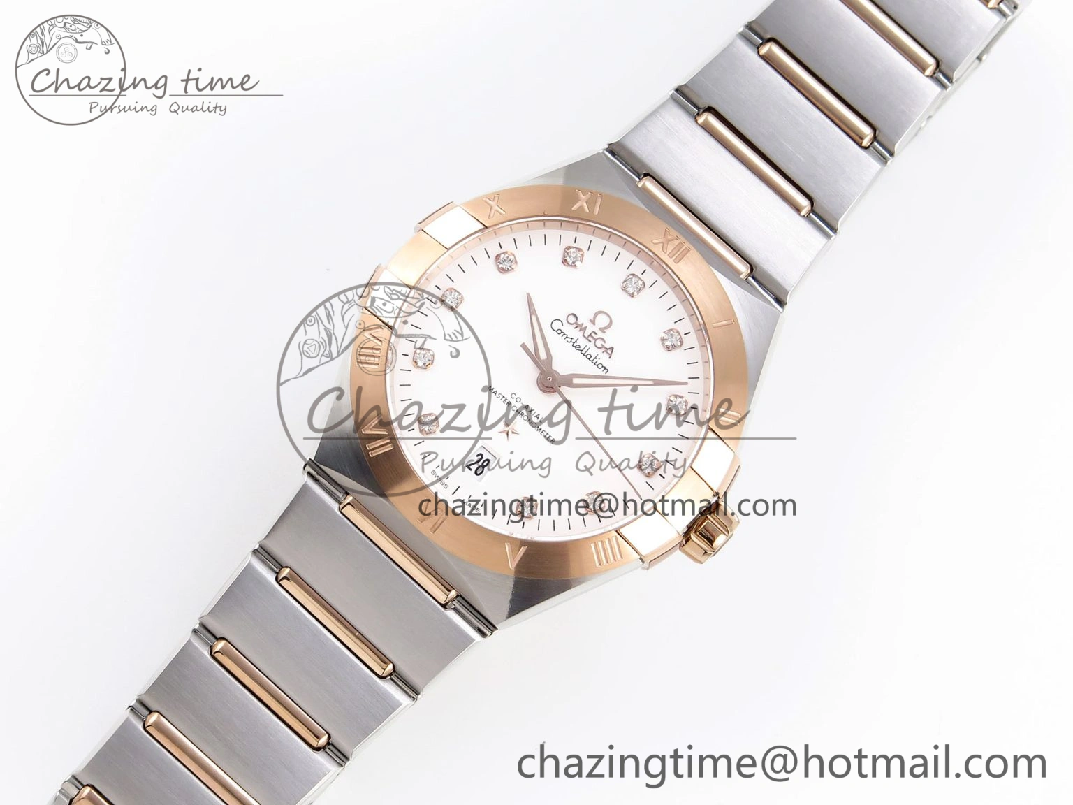 Constellation 39mm SS RG ASWF 1:1 Best Edition White Diamonds Dial on SS RG Bracelet A TimelessDesign 10116