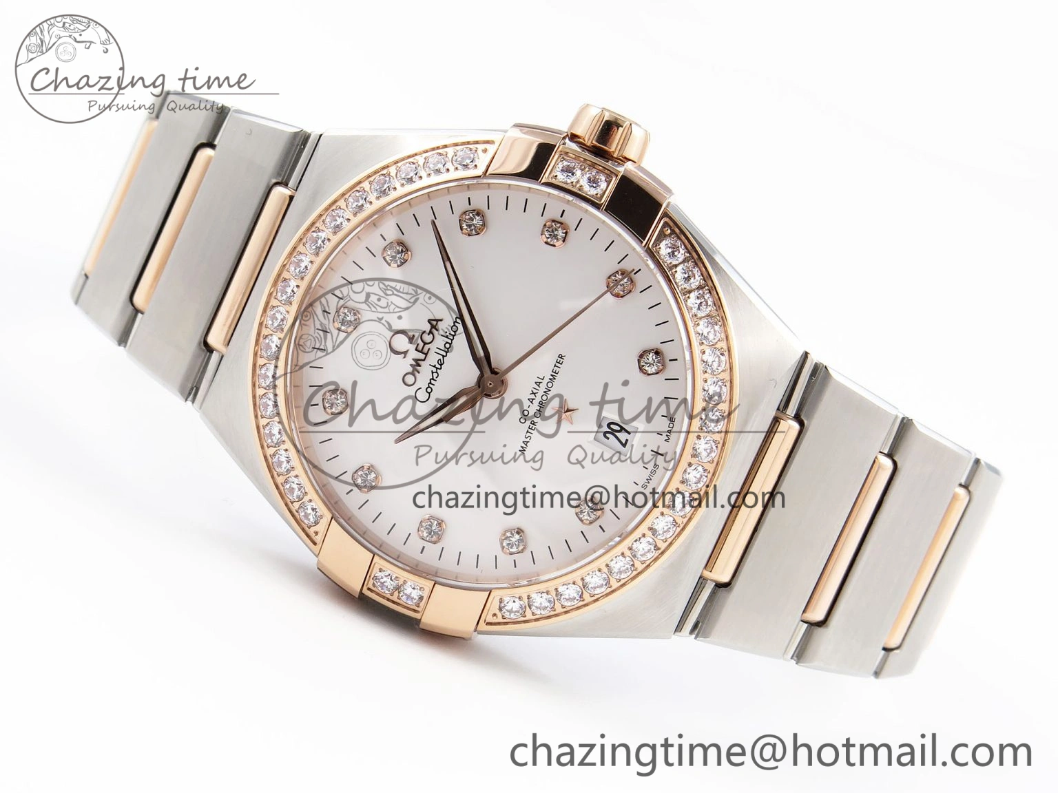 Constellation 39mm SS RG Diamonds Bezel ASWF 1:1 Best Edition White Diamonds Dial on SS RG Bracelet A Sophisticated 10118