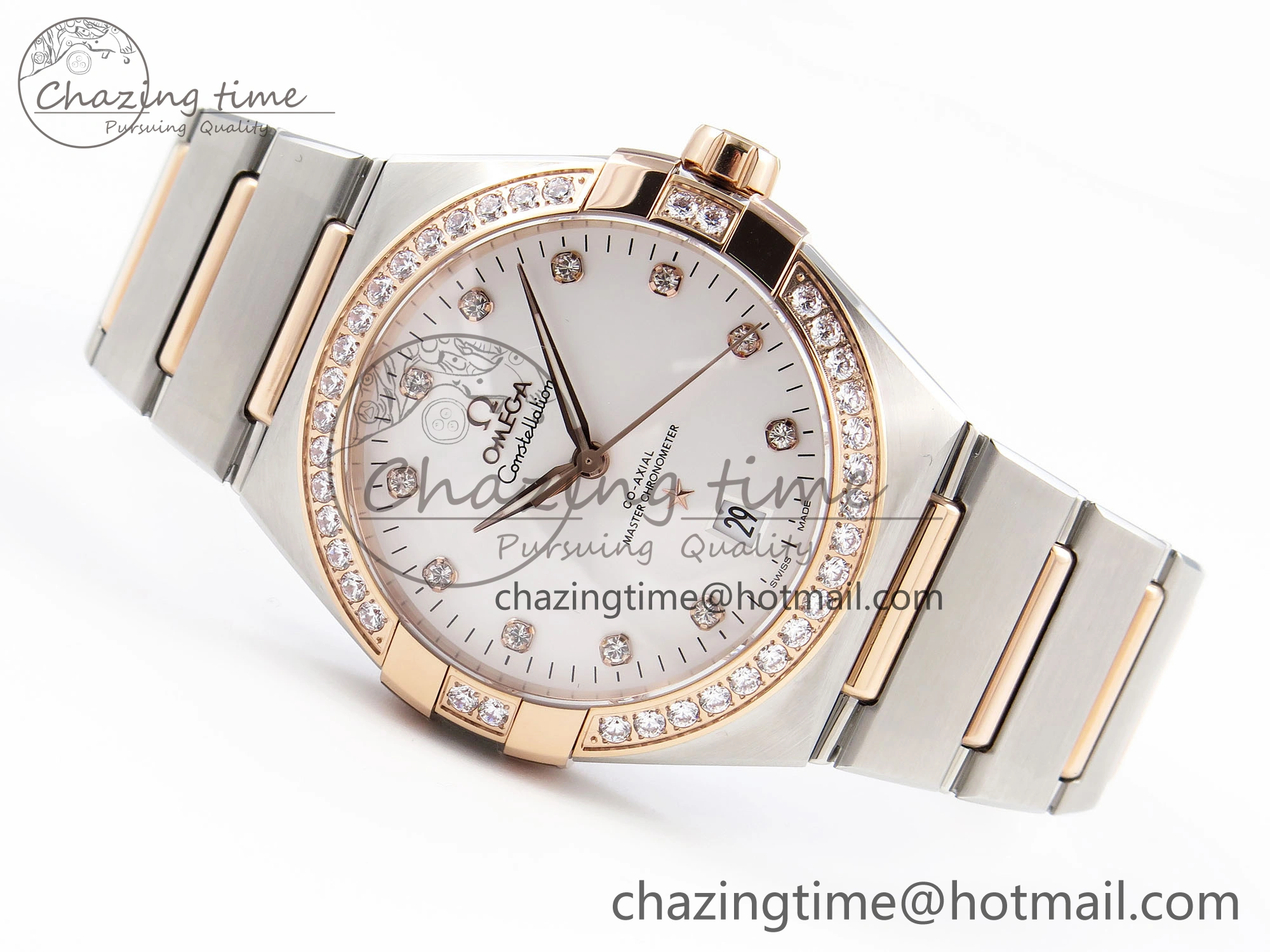 Constellation 39mm SS RG Diamonds Bezel ASWF 1:1 Best Edition White Diamonds Dial on SS RG Bracelet A Sophisticated 10118