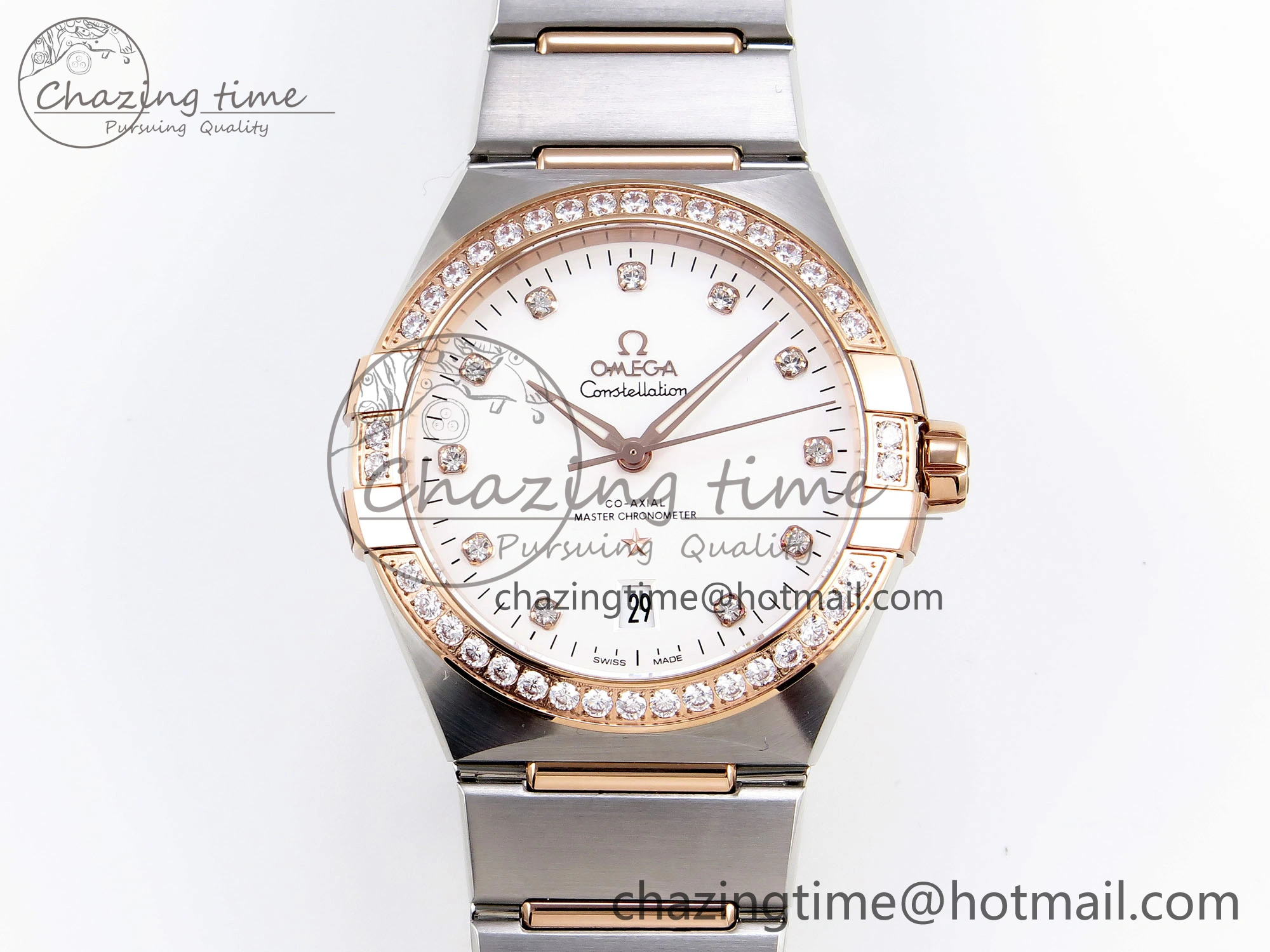 Constellation 39mm SS RG Diamonds Bezel ASWF 1:1 Best Edition White Diamonds Dial on SS RG Bracelet A Sophisticated 10118