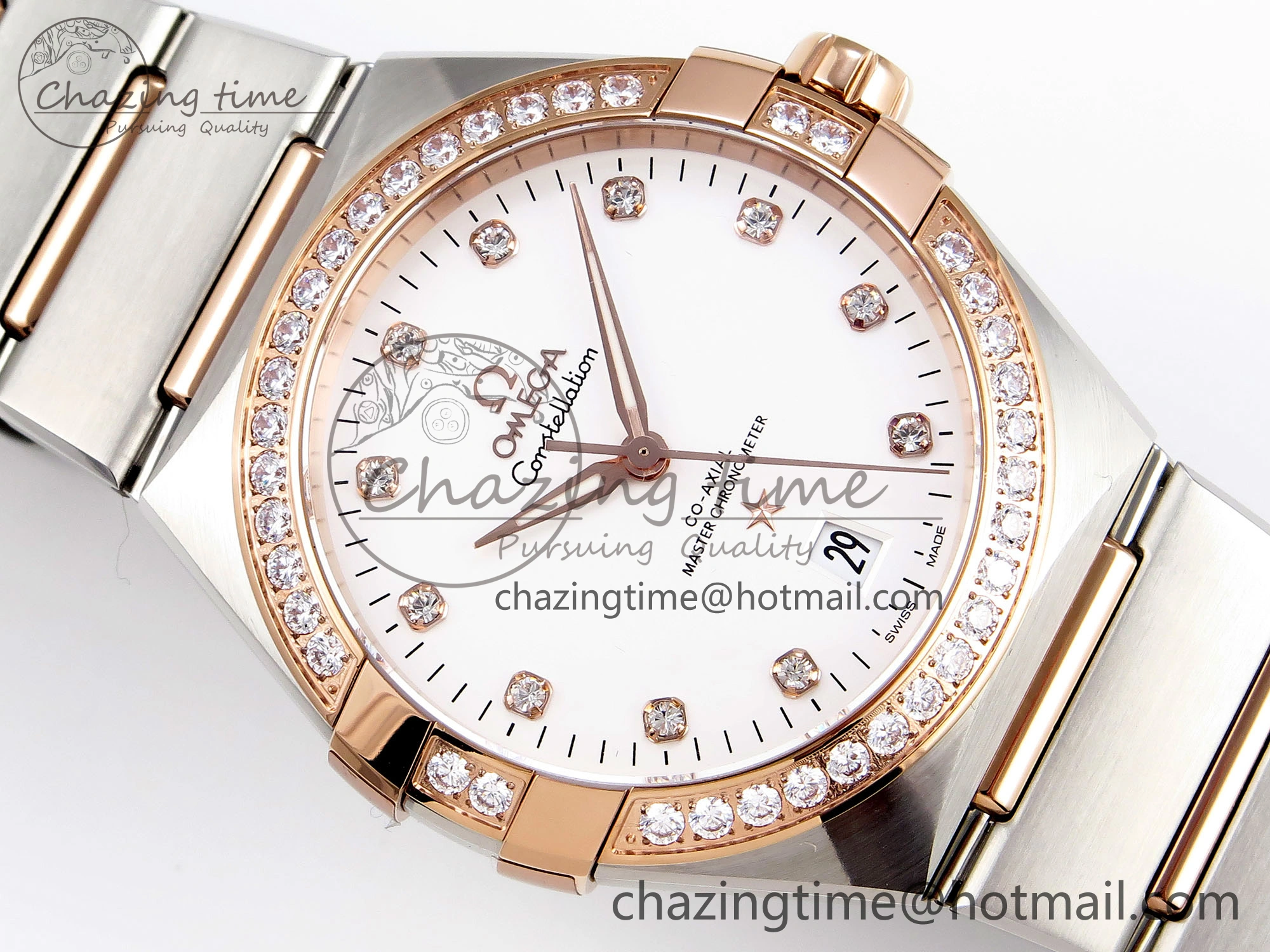 Constellation 39mm SS RG Diamonds Bezel ASWF 1:1 Best Edition White Diamonds Dial on SS RG Bracelet A Sophisticated 10118