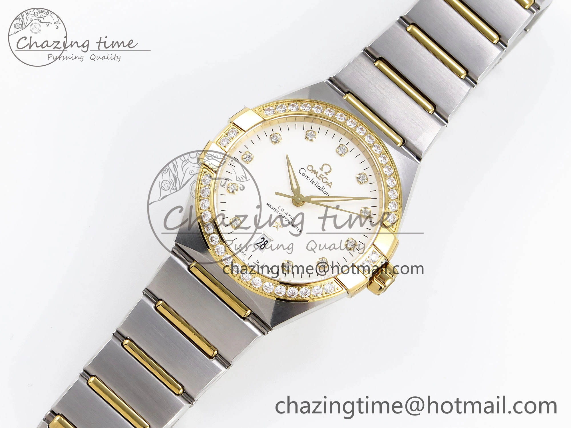 Tailored Constellation 39mm SS YG Diamonds Bezel ASWF 1:1 Best Edition White Diamonds Dial on SS YG Bracelet A 10124